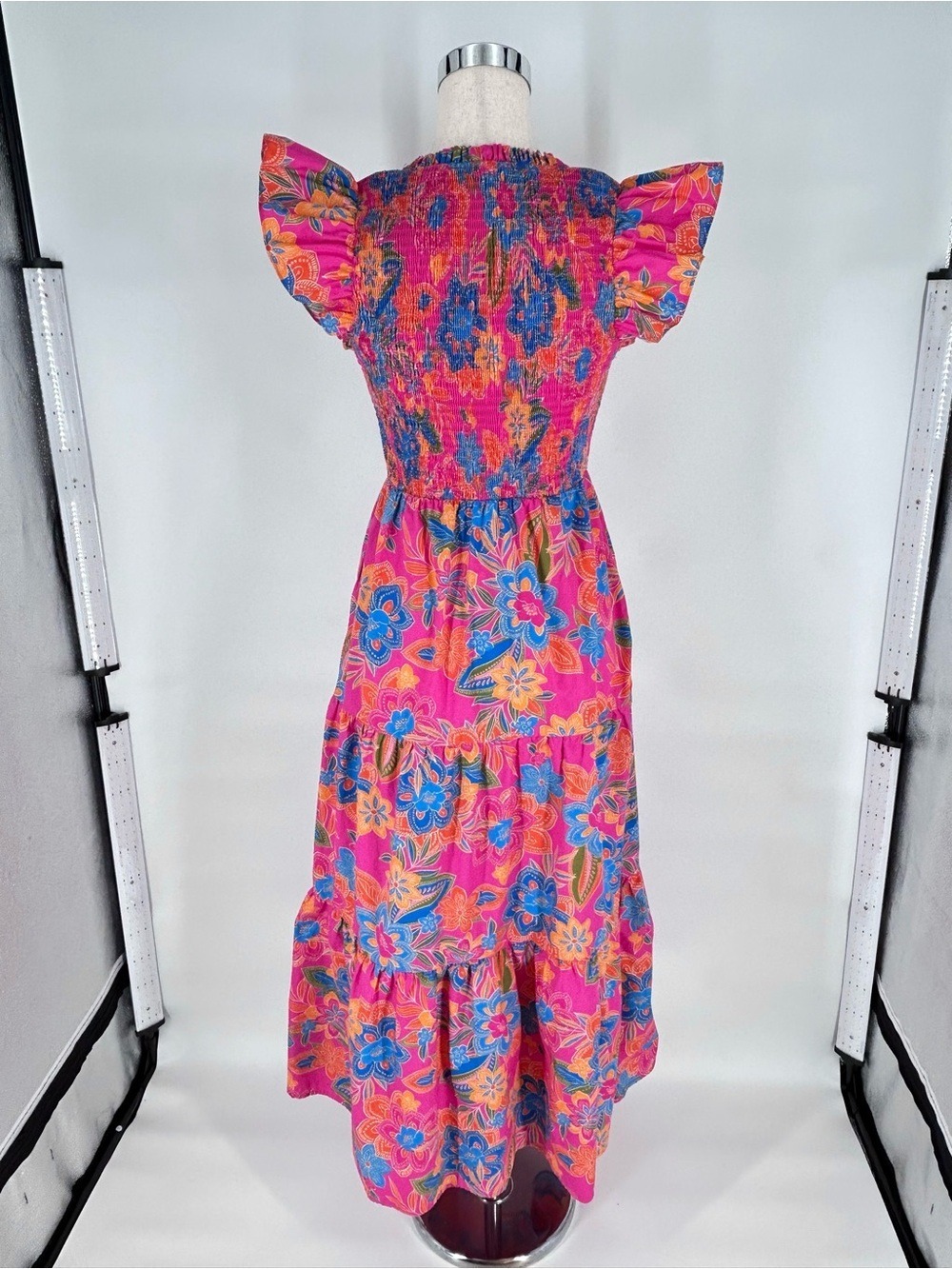 Sugarlips Floral Smocked Bodice Tiered Ruffle Midi Dress Medium - Picture 10 of 13